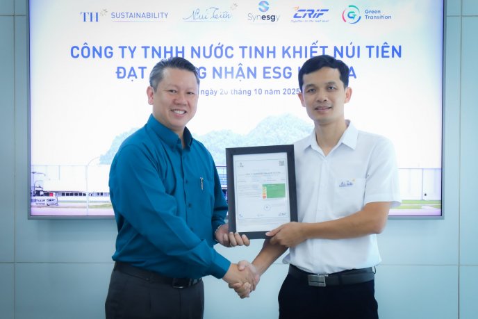 Công ty TNHH Nước tinh khiết Núi Tiên đạt chứng nhận ESG hạng A: Dấu ấn mới trên hành trình phát triển bền vững Công ty TNHH Nước tinh khiết Núi Tiên đạt chứng nhận ESG hạng A: Dấu ấn mới trên hành trình phát triển bền vững